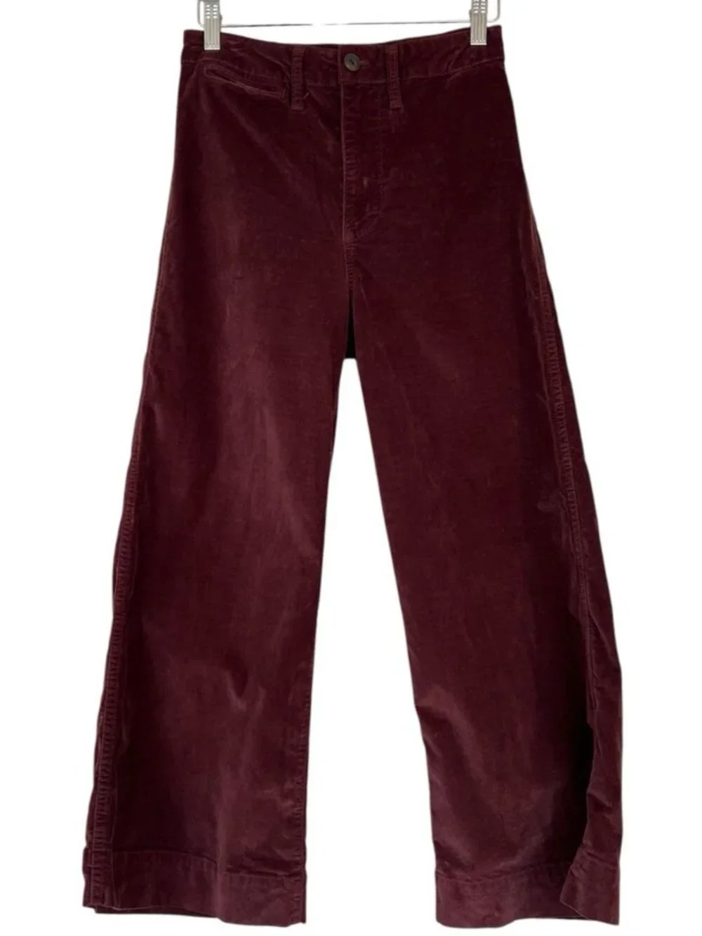 Madewell Emmett Wide Leg Velveteen Pants Burgundy Velvet Crop High Waisted 26